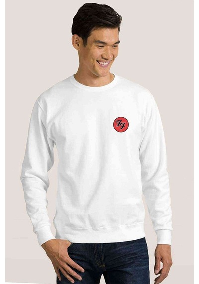 Fighters Ff Logo Baskılı Beyaz Erkek Örme Sweatshirt