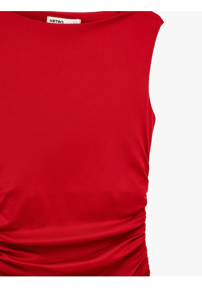 Koton Bisiklet Yaka Kolsuz Drape Detaylı Midi Boy Kalem Elbise Kırmızı 6sak80128ek
