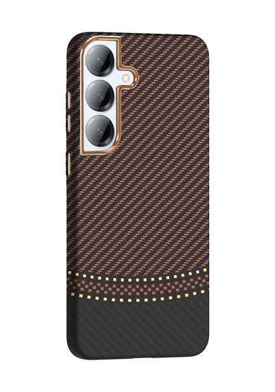 Zore Galaxy S25 Plus Kılıf M-safe Şarj Özellikli Karbon Fiber Görünümlü Ogaa Gros Kapak - Gold-siyah