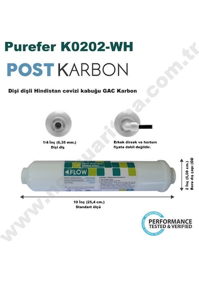 Purefer K0202-Wh 10 Inç Inline Post Karbon Filtre Purefer K0202-Wh 10 Inç Inline Post Karbon Filtre