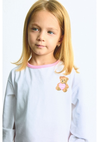 Defacto Regular Fit Bisiklet Yaka Figürlü Penye Uzun Kollu Tişört Kız Bebek I0577a526auwt34 Beyaz-wt34