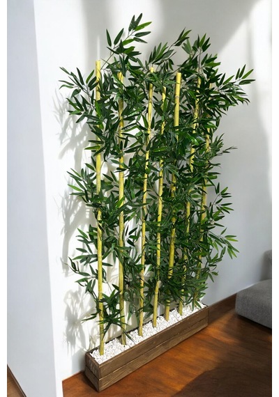 Yapay Çiçek 100 Cm Doğal Ahşap Saksı Kalın Bambu 180 Cm Yükseklik
