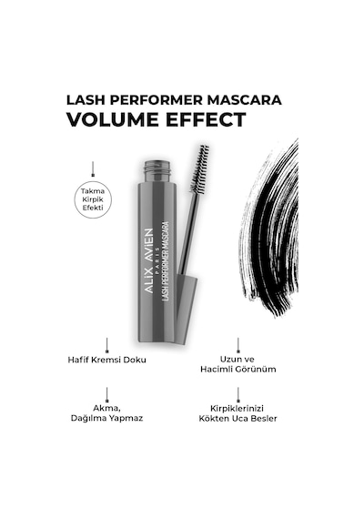 Alix Avien Dolgun Kirpik Etkili Topaklanmayan Kıvrımlar Ekstra Hacimli Siyah Maskara Lash Performer Mascara