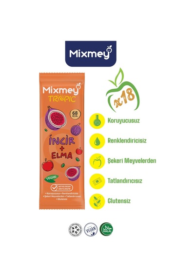 İncir Meyve Barı 18 Adet Atıştırmalıklar Vegan, Glutensiz, Koruyucusuz 20gr X 18 Adet