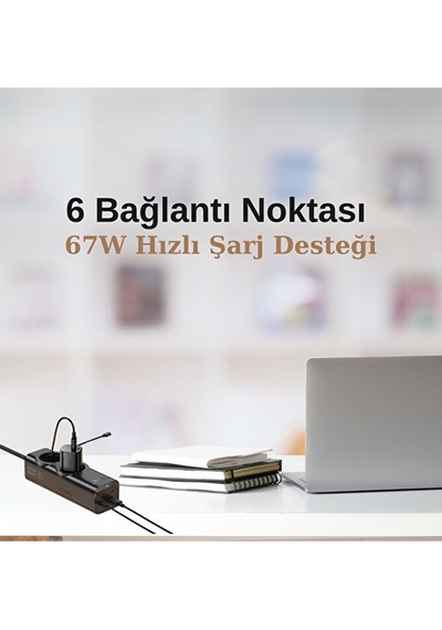2'li Priz 2200w Akım Korumalı / 67w Gan Pd Hızlı Laptop Şarj Adap Diğer