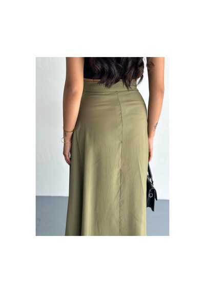 Gugus Kadın Dokuma Kumaş Kloş Uzun Etek 90 Cm Tam Boy Haki