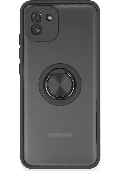 Ilkeshop Newface Samsung Galaxy Uyumlu A03 Kılıf Montreal Yüzüklü Silikon Kapak - Siyah Sıyah