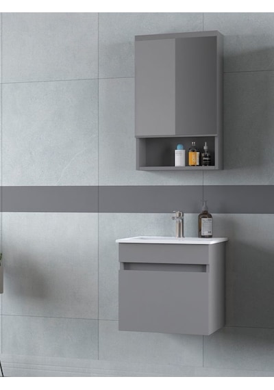 Biani Dalyan 50 Cm Banyo Dolabı Renk Mat Gri Çok Renkli