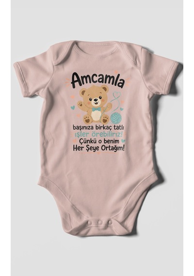 Morivokids Amcaya Özel Kısa Kollu Bebek Body %100 Pamuk Pastel Pembe