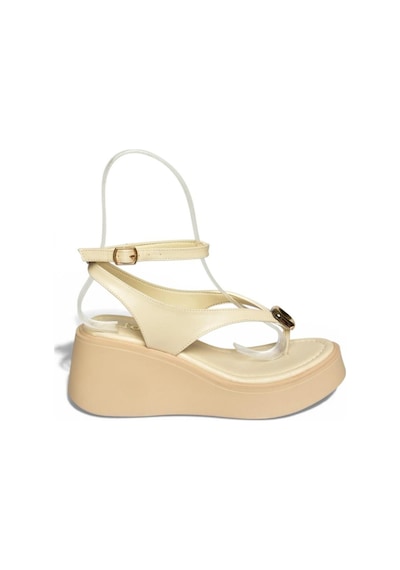 Fox Shoes Y973465909 Bej Parmak Arası Dolgu Tabanlı Kadın Sandalet Bej