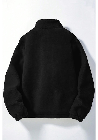 Ghassy Co. Erkek Alaska Regular Peluş Sherpa Kışlık Tam Fermuarlı Polar Sweatshirt Siyah