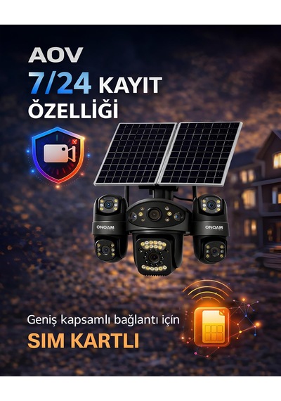 Onqam P Onsg4484 4g Kamera 4 Lens 3mp Aov Güneş Enerjili Güvenlik Kamerası
