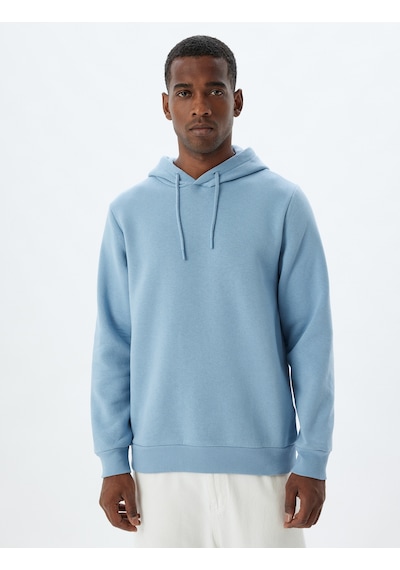 Koton Şardonlu Pamuklu Basic Kapşonlu Sweatshirt Mavi 5wam70001mk Mavi