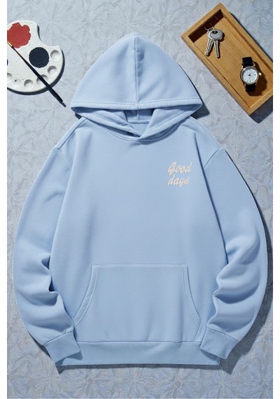 Uyguntarz Unisex Good Days Baskılı Oversize Sweatshirt Bebe Mavisi Uyguntarz Unisex Good Days Baskılı Oversize Sweatshirt Bebe Mavisi