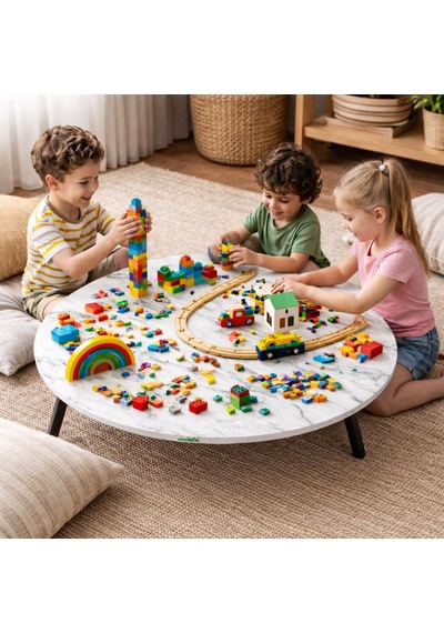70 Cm Çap - Ahşap Kaplama Katlanabilir Yer Sofrası - Oyun Masası - 21 Cm Yükseklik Beyaz Mermer 70 Cm Çap - Ahşap Kaplama Katlanabilir Yer Sofrası - Oyun Masası - 21 Cm Yükseklik Beyaz Mermer