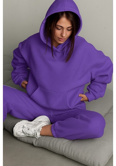 Unısex Düz Renk Sweatshırt Mor