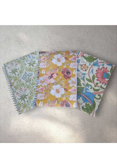 A5 Spiralli Özel Tasarım Çiçek Desenli 3'lü Çizgisiz Okul Defter Seti 13,5 X 20,5 Cm 120 Sayfa Çok Renkli