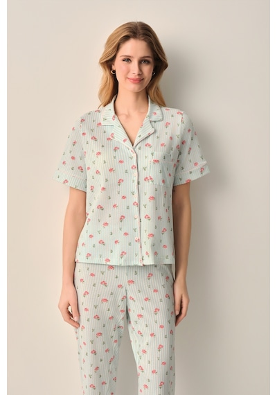 Suwen Melinda Pamuklu Gömlek Yaka Pijama Takımı Sh26607660b1141 Yeşil