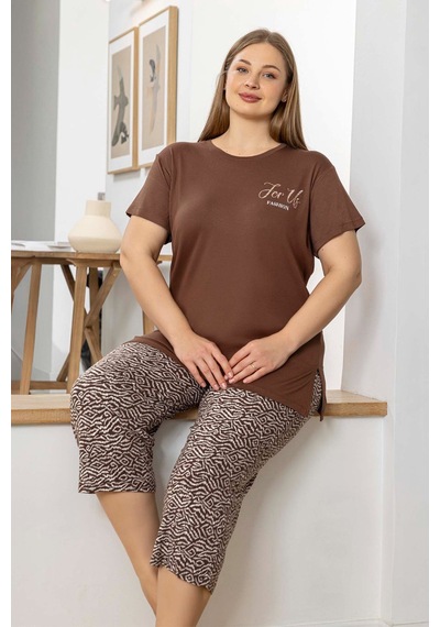 Aydoğan Kadın İnci Büyük Beden Kahve Kapri Pijama Takım 0070 Kahve