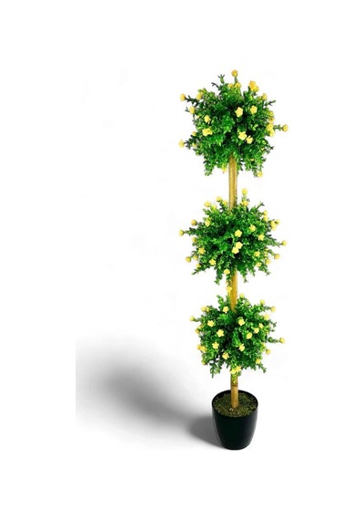 Yapay Ağaç Sarı Mineli Şimşir Top Siyah Saksılı 115 30cm