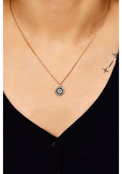 Mix Taşlı Rose Nazar Boncuğu Minimal Gümüş Kolye