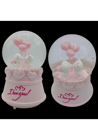Romantik Love Bear Kar Küresi Müzikli Ve Işıklı 13cm