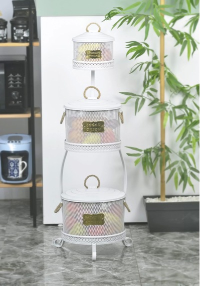 Metal Standlı 3 Katlı Delikli Patates Soğan Sarımsak Kovası Beya Çok Renkli