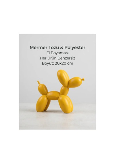 Dekoratif Balon Köpek Figürü Sarı 20x20 Cm Modern Biblo, Masaüstü Ve Konsol Üstü Dekor Objesi
