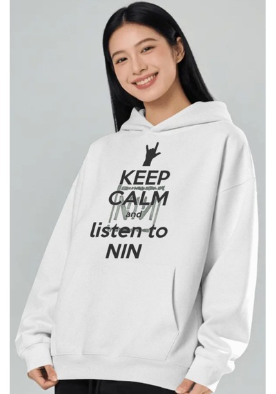 Sevbano Nin Rock Metal Müzik Grubu Ön Baskılı Unisex Oversize Premium Hoo beyaz