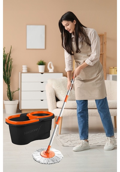 Focus Black Otomatik Temizlik Seti, Pedalsız Döner Sıkmalı 360 Başlıklı Mikrofiber Paspas