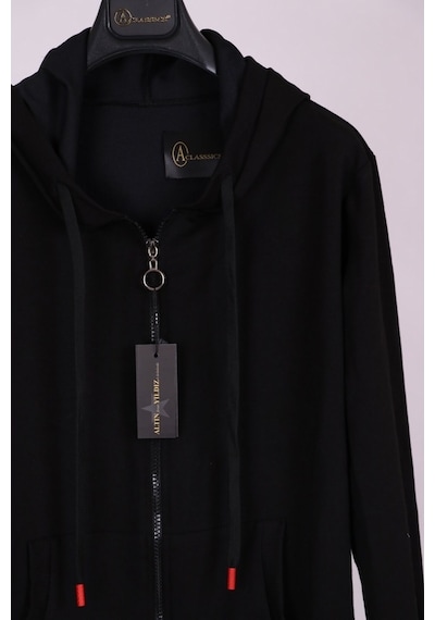 AC&Co / Altınyıldız Classics Siyah Kapüşonlu Fermuarlı Pamuk Spor Sweatshirt
