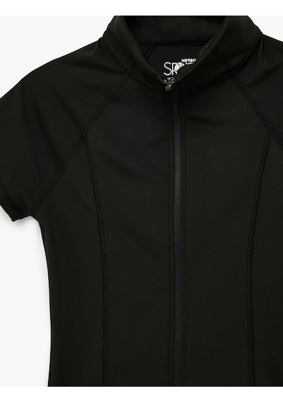 Koton Dik Yaka Kısa Kollu Fermuarlı Slim Fit Spor Tişört Siyah 6sak10030nk Siyah