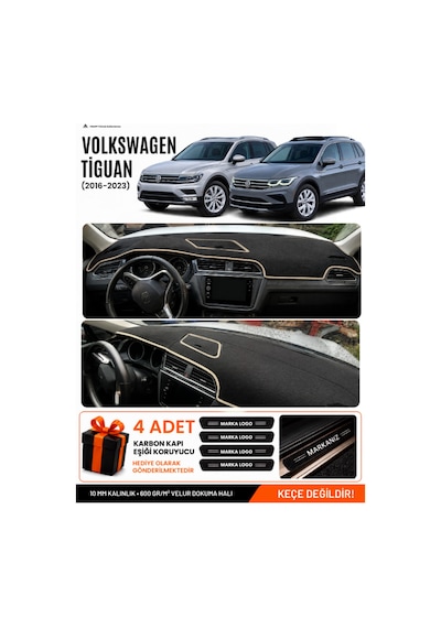 Volkswagen Tiguan 2016-2023 Uyumlu Torpido Örtüsü, Torpido Kılıfı - Siyah-bej - Vw024
