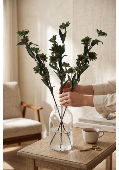 Yapay Çiçek Lateks Papatya Dalı 6 Çiçekli 60 Cm Gerçek Dokulu Dekoratif Çiçek Lila