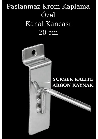 Kanallı Pano Kancası 20 Cm Lüks Krom Kaplama Raf Askısı Raf Kancası Mağaza Düzenleme 50 Adet