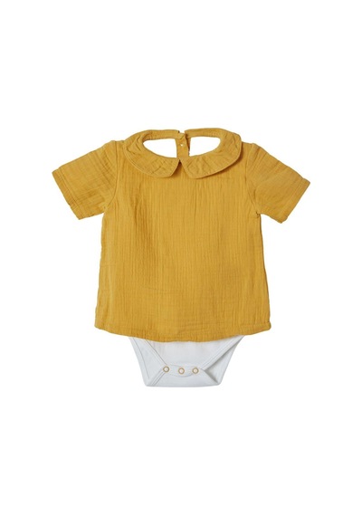 Organicera Organik Muslin Erkek Yaka Gömlek Body , Mustard Hardal