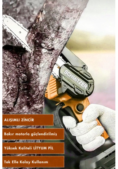 Schmitzer SCH-9108T 21V Pro Metal Dişli Çift Akülü Çelik Şansuzan Şarjlı Dal Ağaç Budama Makinesi Testeresi