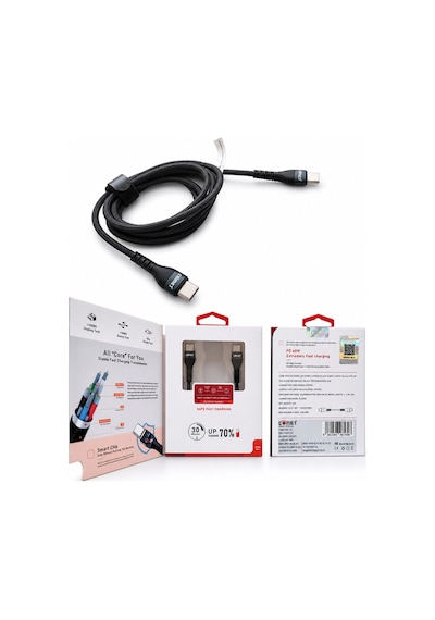 Type-c Type-c Hızlı Şarj Kablosu Pd 60w 3a 1.2m - Alüminyum Kasa Ultra Dayanıklı Akıllı Çipli Siyah