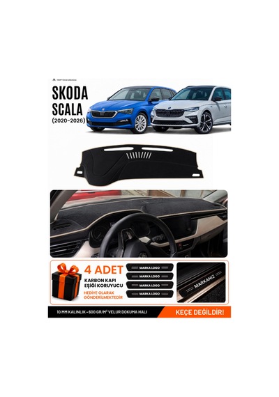 Skoda Scala 2020-2026 Uyumlu Torpido Koruma, Torpido Örtüsü, Torpido Kılıfı - Siyah Bej