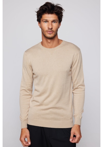 Tudors Erkek Slim Fit Bisiklet Yaka Taş Rengi Kazak-28968-taş Taş