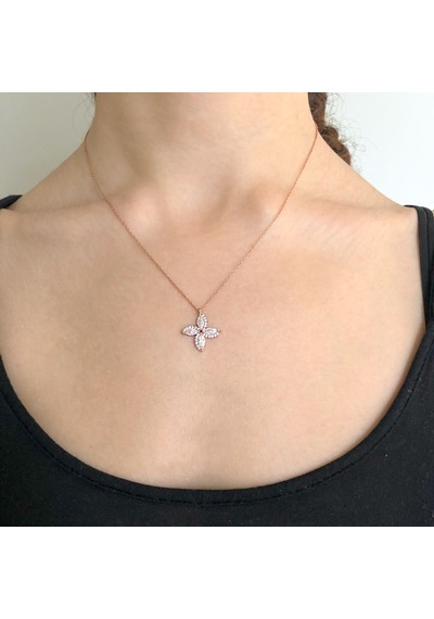 FerizZ Zirkon Taşlı Çiçek Rose Gümüş Kolye GK-223