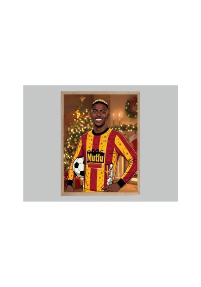 Victor Osimhen Sarı Kırmızı Futbol Tablo Doğal Ahşap Çerçeveli Çok Renkli - 867701886 Çok Renkli