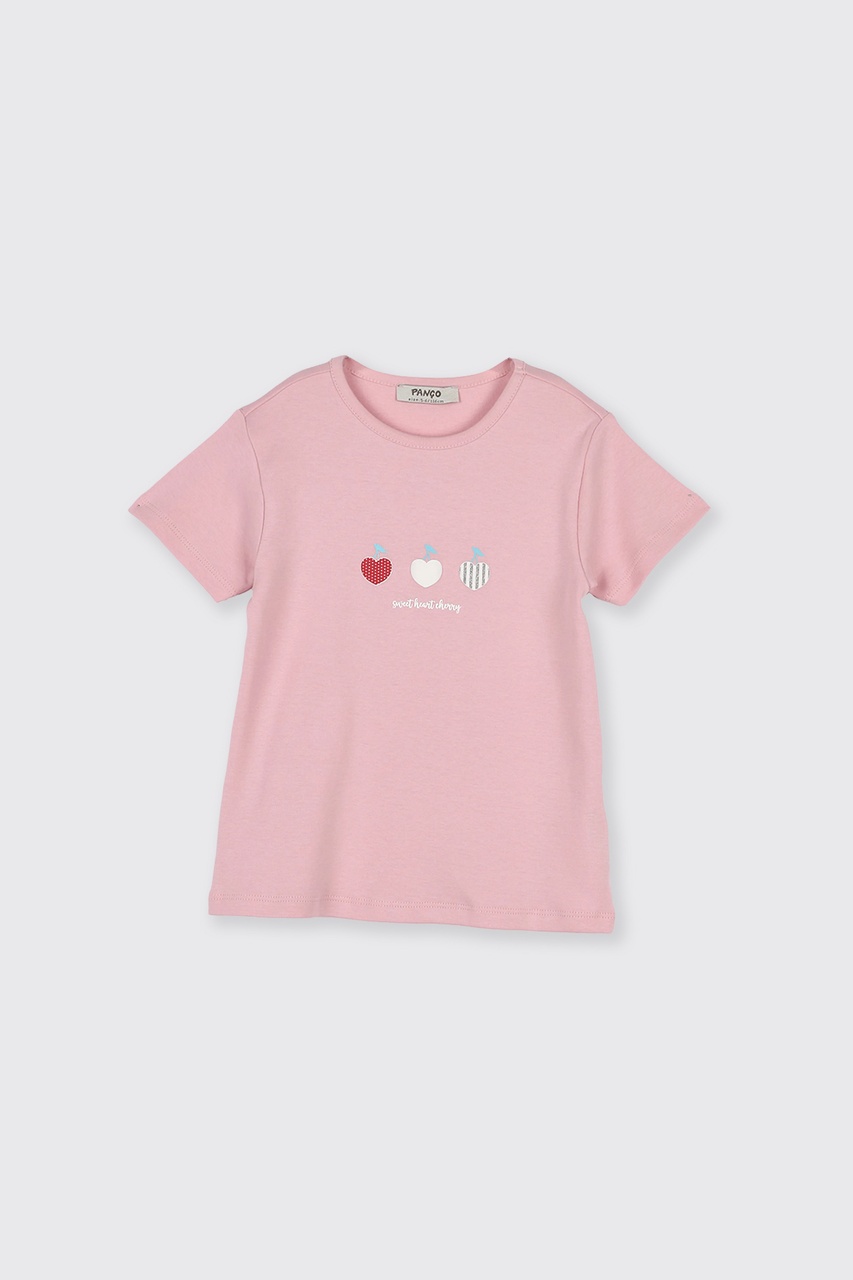 Panço Kız Çocuk Kiraz Baskılı Pembe Pijama Takımı