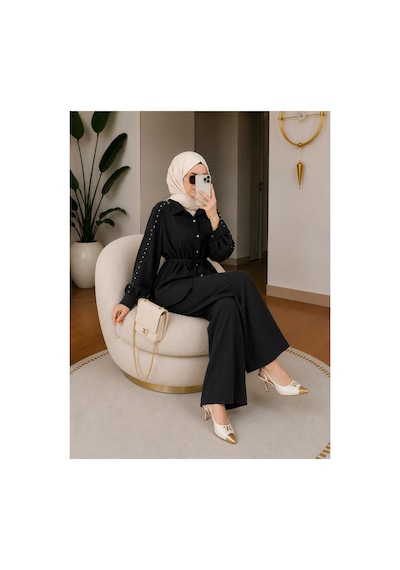 Hira Life Fashion Kadın Kolu Taş Detaylı Bel Bağlamalı Salaş Keten Gömlek Pantolon İki 'li Şık Takım Siyah Siyah Hira Life Fashion Kadın Kolu Taş Detaylı Bel Bağlamalı Salaş Keten Gömlek Pantolon İki 'li Şık Takım Siyah Siyah