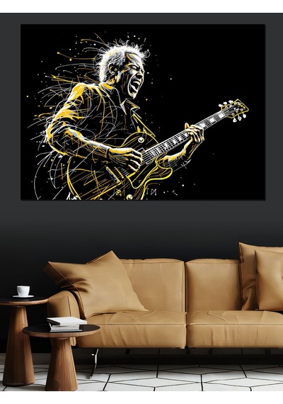 Elektro Gitar Çalan Adam Dekoratif Kanvas - Mdf Ahşap Tablo