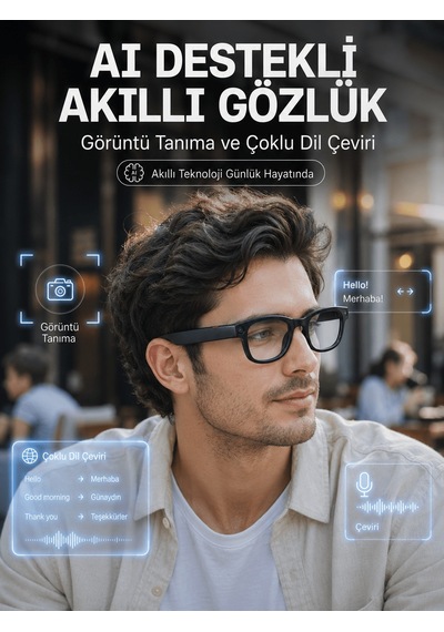 Siyah 3 Lensli Akıllı Kamera Gözlüğü 8 Mp Fotoğraf Video Çekim Aı Görüntü Tanıma Bluetooth