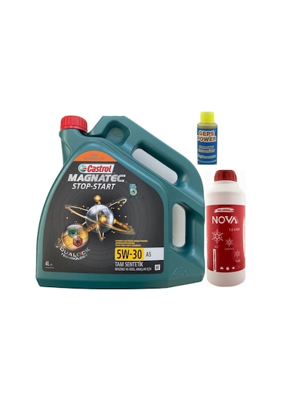 Castrol Magnatec A5 5W-30 Tam Sentetik Motor Yağı 4 L + Antfriz 1.5 L + Cam Suyu Konsantresi