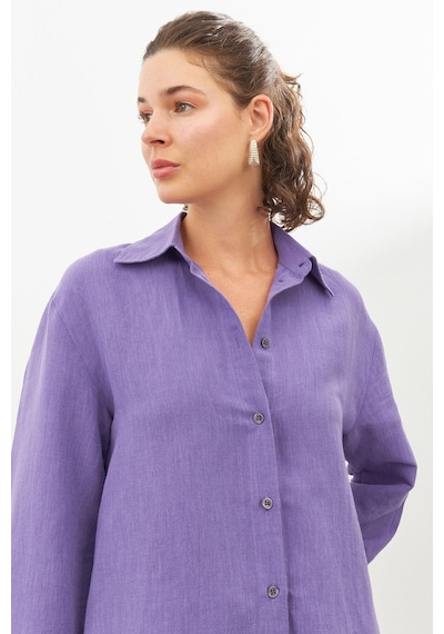 Stella Pulvis Mor Keten Oversize Gömlek Mor