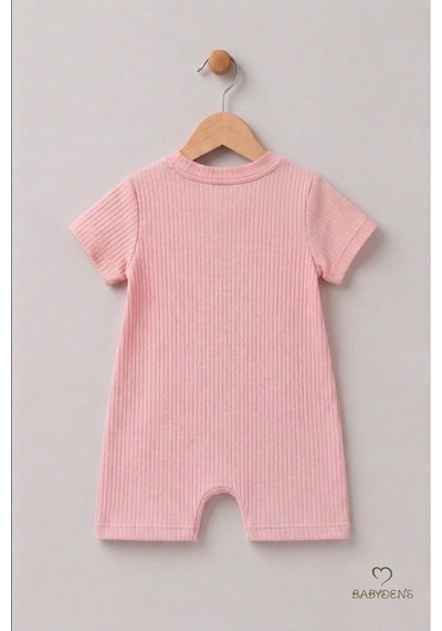 Babyden's Tavşan Figürlü Kız Bebek Şortlu Tulum %100 Pamuk Yazlık Tulum Günlük Bebek Tulumu 0-9 Ay Pudra