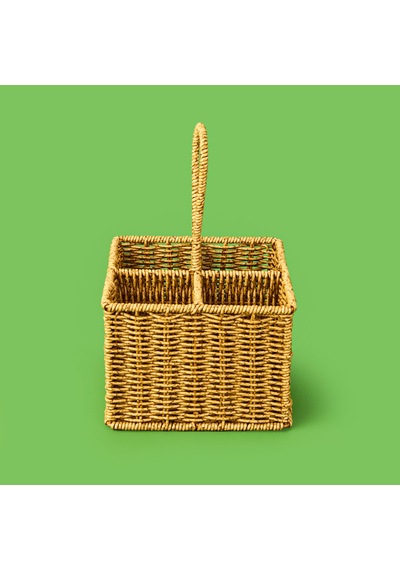 Hasır Dik Kaşıklık - Açık Kahverengi - 29x19x19 Cm Çok Renkli
